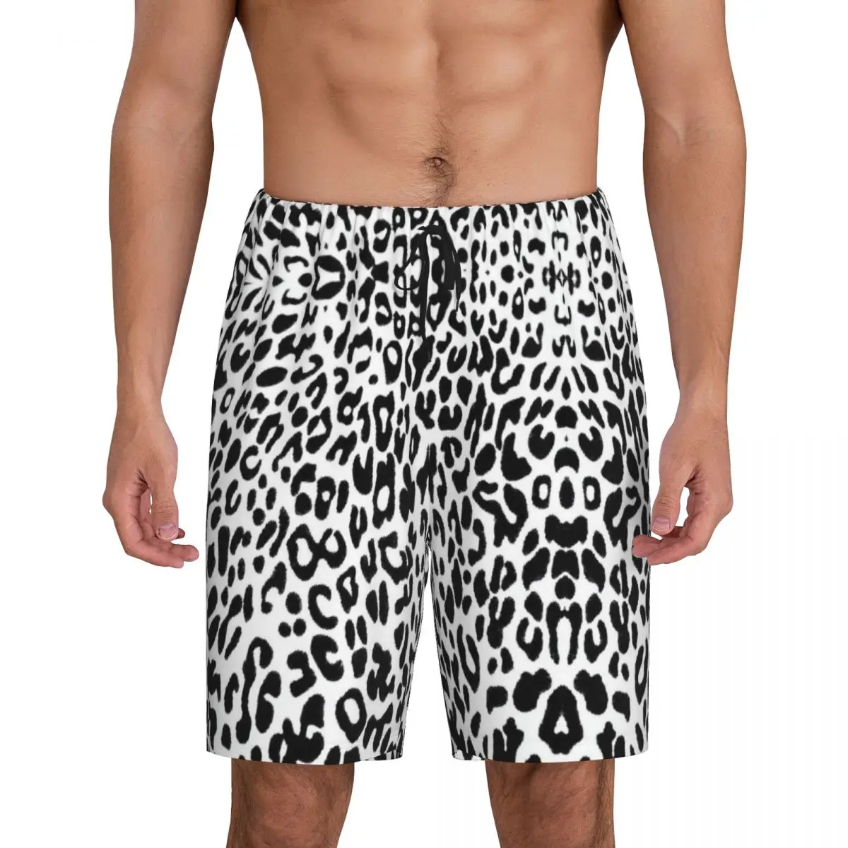 

Пижамные шорты с рисунком белой тигровой кожи на заказ, мужская одежда для сна с тропическими дикими животными, короткие пижамы с карманами