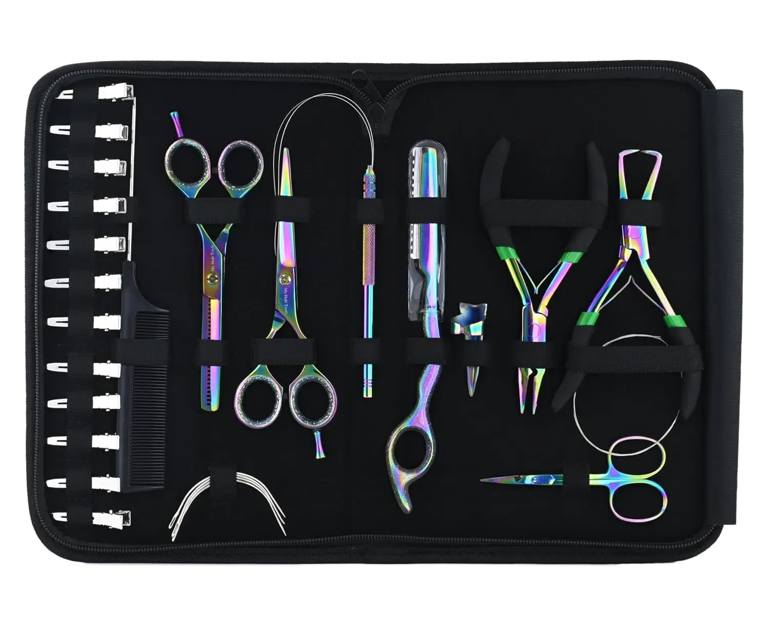 

Hair Extension Kit with Micro Link Beads Remover, Crimp Pliers, Scissors & Styling Tools in Rainbow Colors