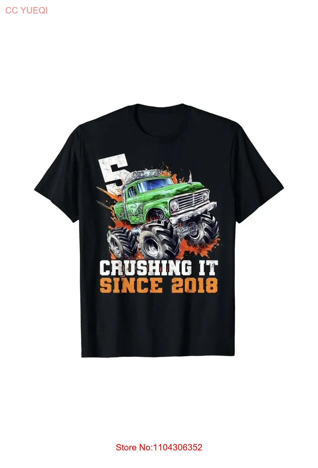 5 Crushing It Since 2018 Monster Truck 5th Birthday Gift Boy T-Shirt long or short sleeves