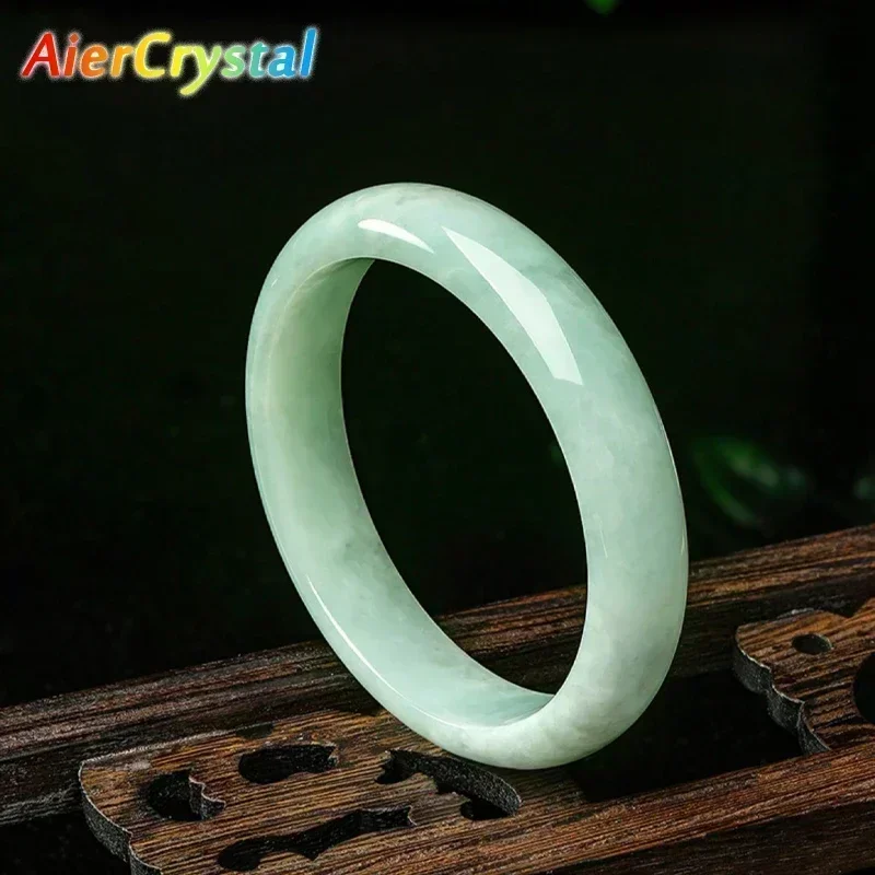 Natural Jadeite Bangle Light Green Jade Bracelet Hand Carved Round Fashion Elegant Charm Women Jewelry Accessories Gift