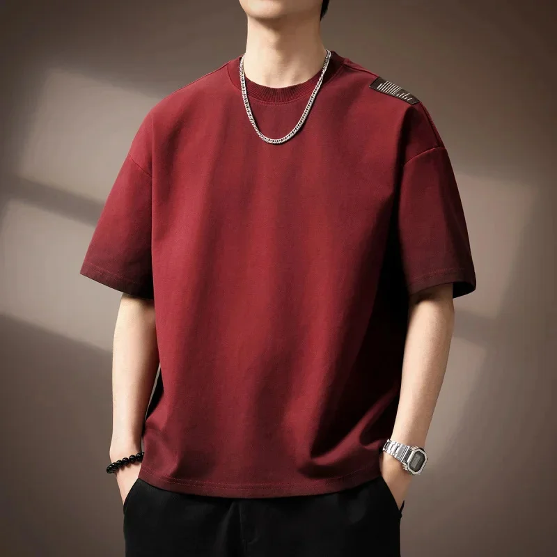 

Модная однотонная простая мужская футболка 2026, летняя модная свободная футболка больших размеров с круглым вырезом, повседневный топ с короткими рукавами