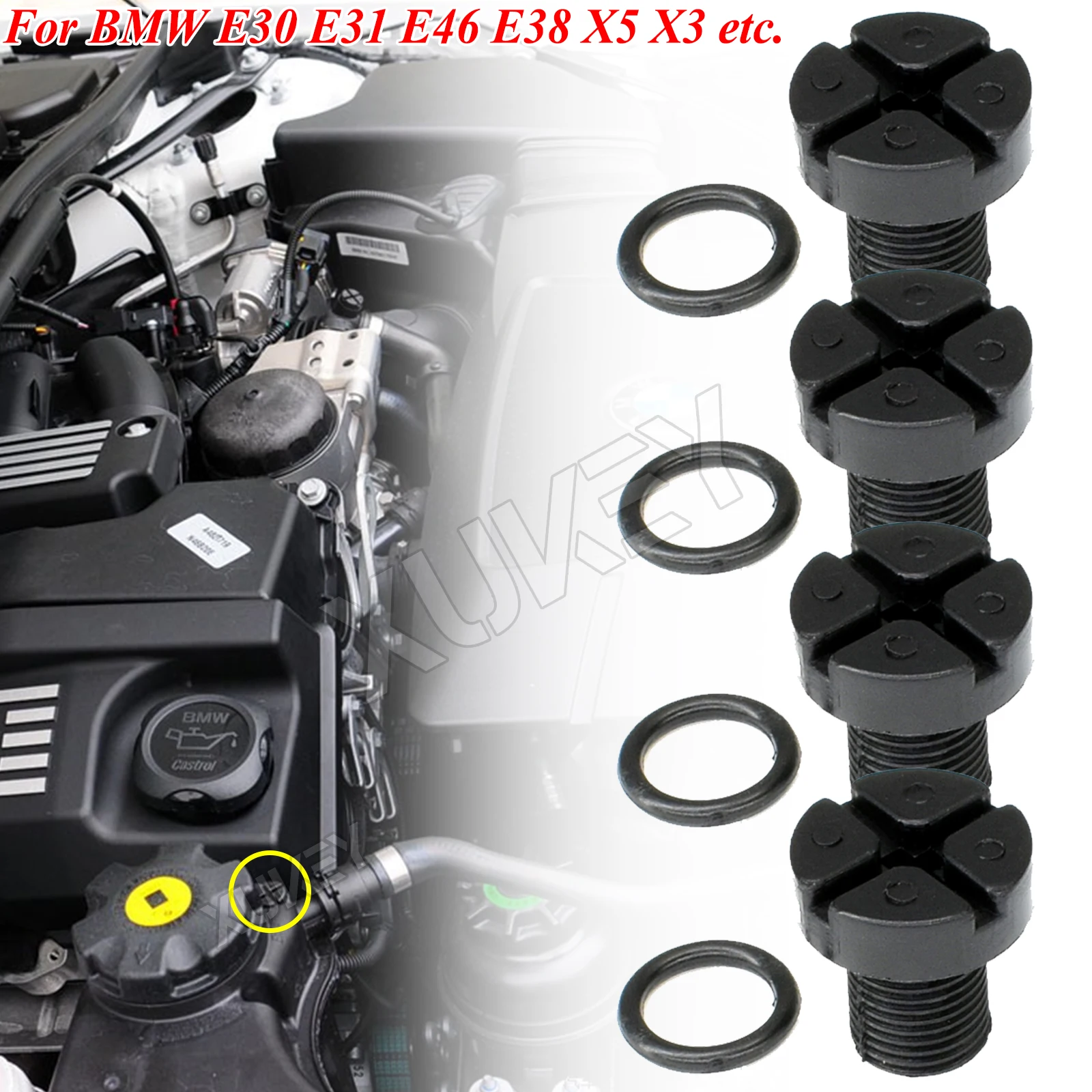 4pcs For BMW E30 E31 E34 E36 E38 E39 E46 M3 X5 X3 Coolant Expansion Tank Bleeder Screw 17111712788 Radiator Hose Vent Clip Plug