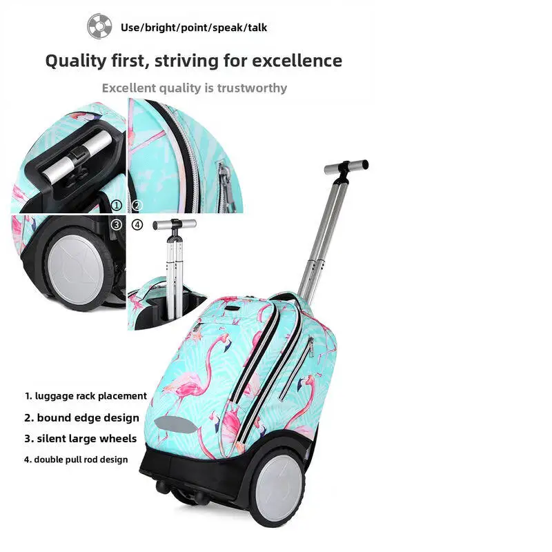 18 Inch Large Wheels School Trolley Backpack Bag For Teen School Wheeled Backpack Bag With Trolley Trave Rolling Luggage Bag
