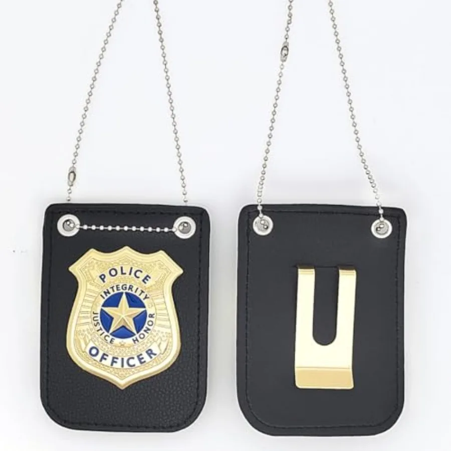 iMagitek 2 Pcs Police Costume Accessories for Adults Police Badge with Chain and Belt Clip for Cop Play Costume Accessories Pol view 2