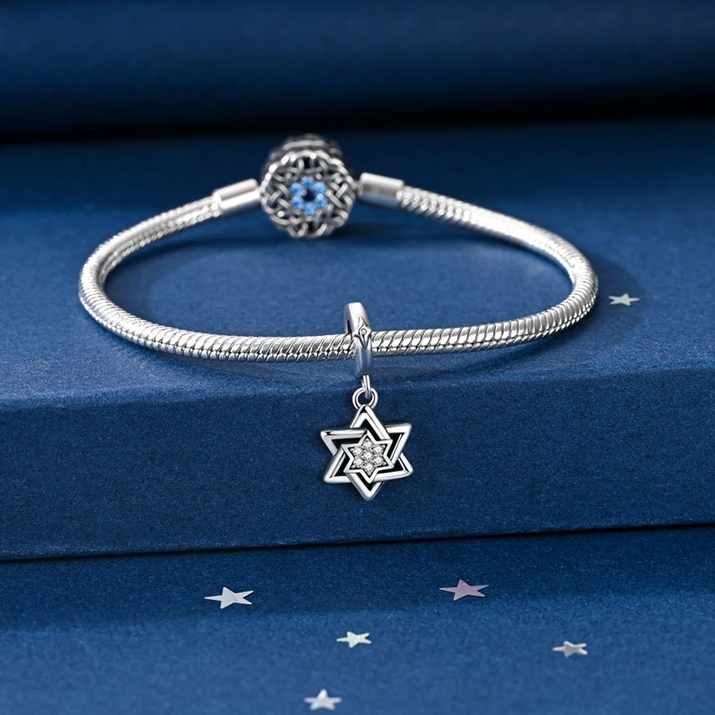 Стерлингового Серебра 925, подвески в виде звезды, бусина с цирконием, печать Соломона, подвеска, подходит для оригинального браслета, сделай сам, женские ювелирные изделия, подарок