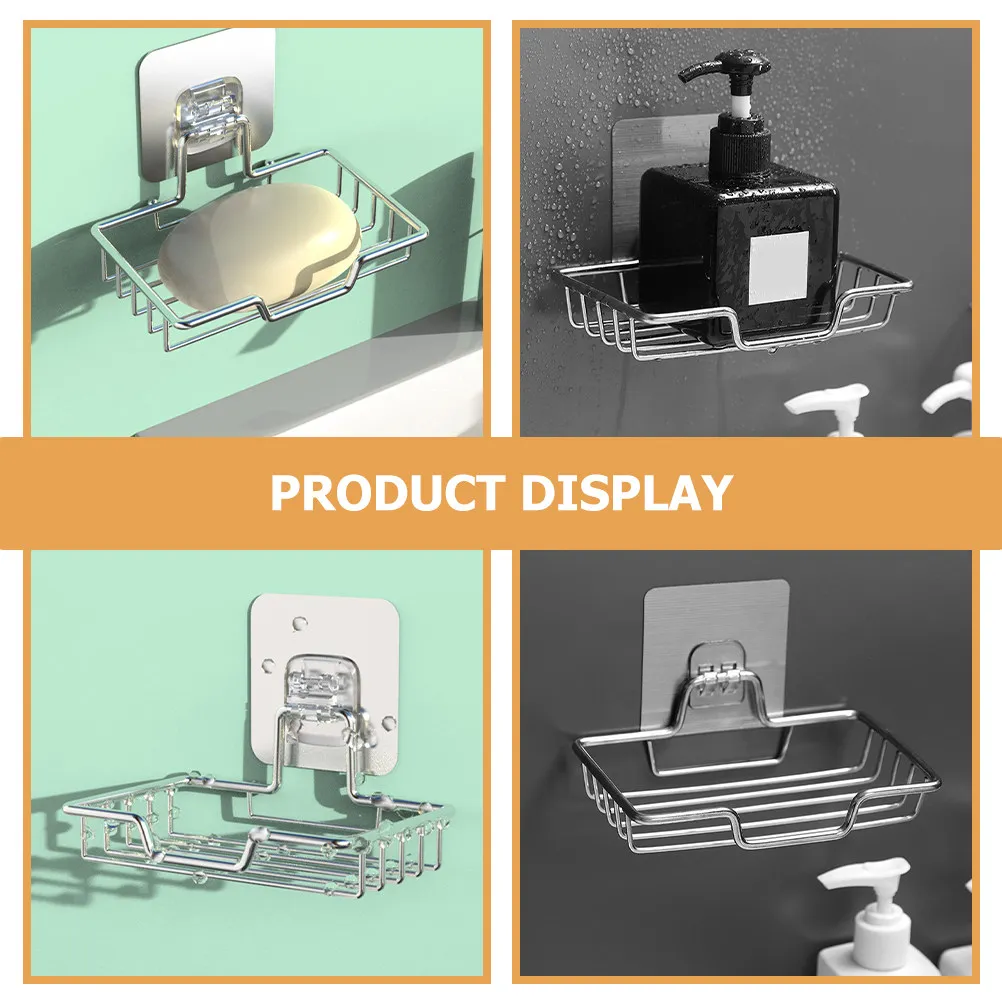 

Stainless Steel Soap Dish Holder Wall Mounted No Drilling Bathroom Kitchen Storage Rack Drainable Soap Box Organizer