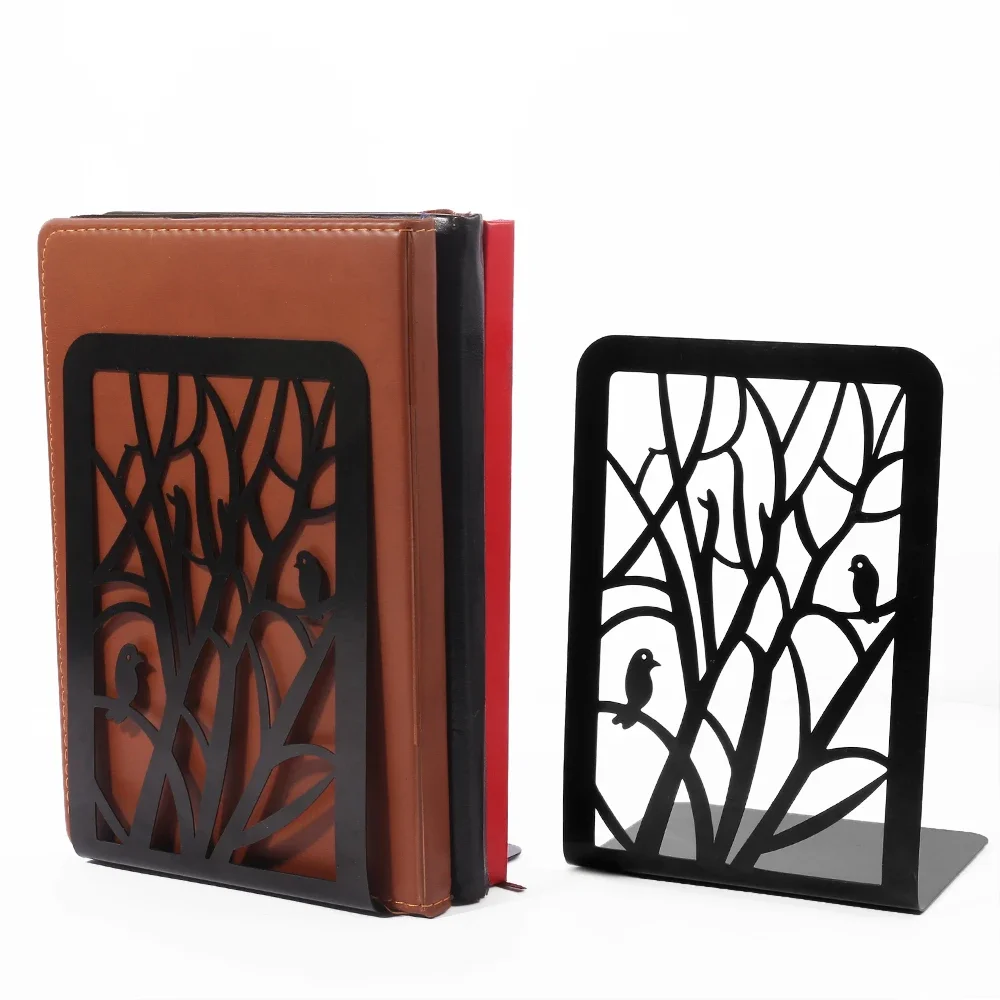 1Pair Hollow Tree Shadow Bird Branch Bookends Exquisite Book Support Office Desk Decoration Retractable Bookstands for Student