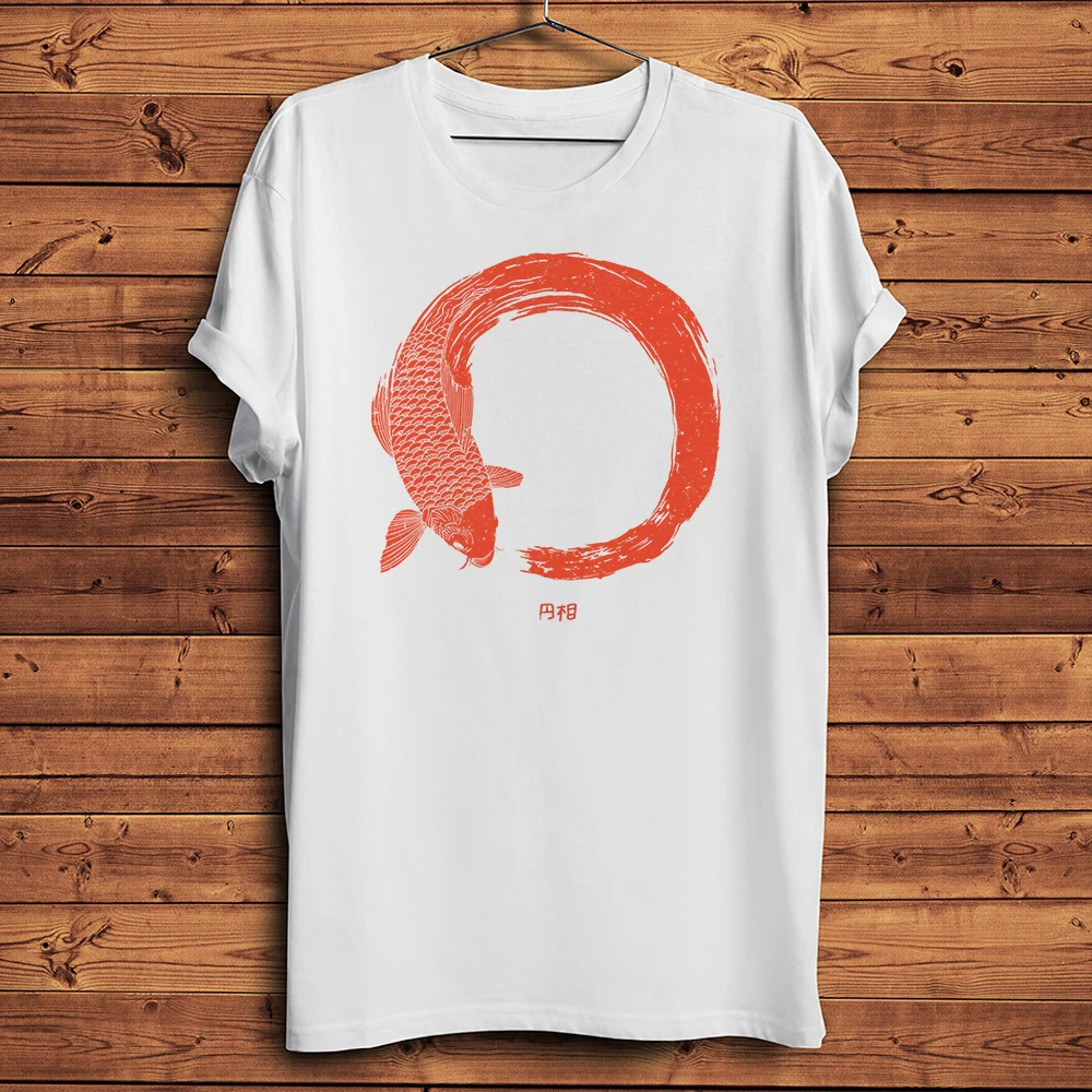 Koi Carp Dragon Whale Ink Circle Funny TShirt Homme Men Short Sleeve T Shirt Unisex Streetwear Breathable Tee No-sticker Print