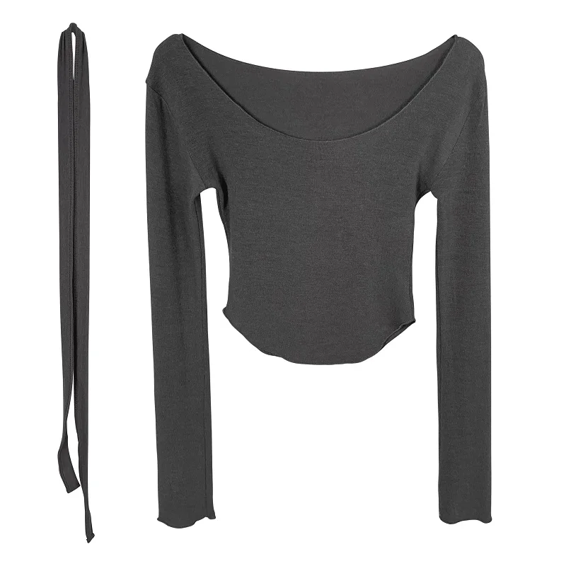 Seksowna Dopasowana Koszulka Damska Pure Desire Micro Translucent Arc Swing Wszechstronna Koreańska Sle U-Neline Wiosna Fas...