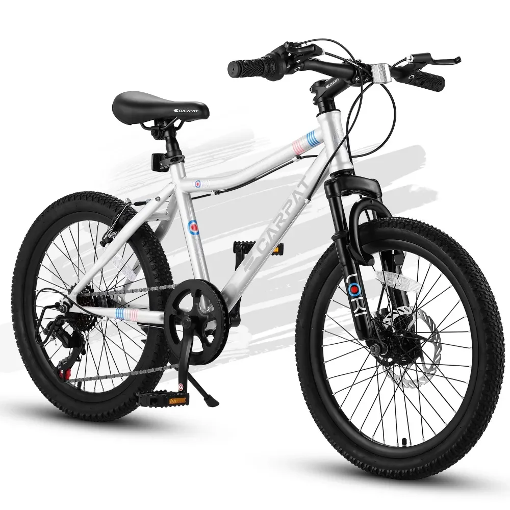 Bike, Ecarpat 20 Inch Kids Bike, 7 Speed Teenager Kids' Bicycles,Front Suspension Disc U Brake, 14 Inch Height Steel Frame, Bike