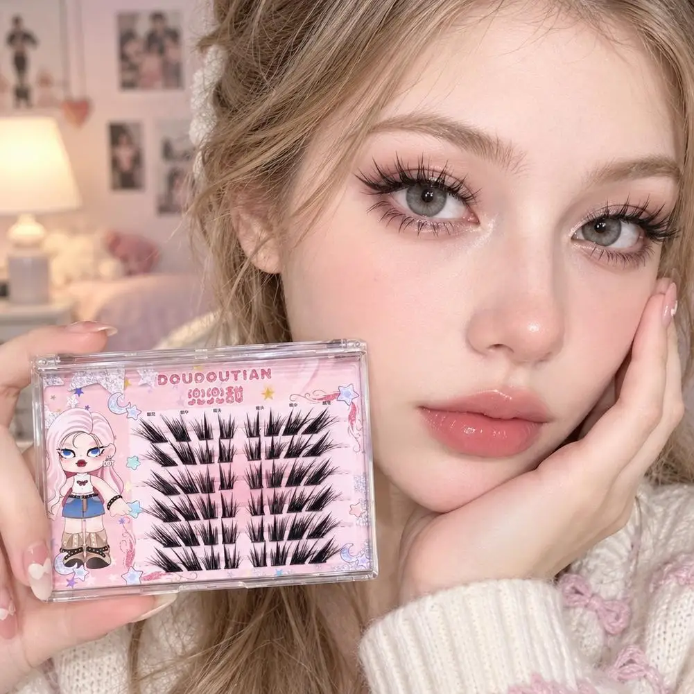 6D Fox Eye Slanted Flying Cluster False Eyelashes Multi Curl Manga Layered Design Thin Flexible Base Band Pre‑Zoned Arrangement