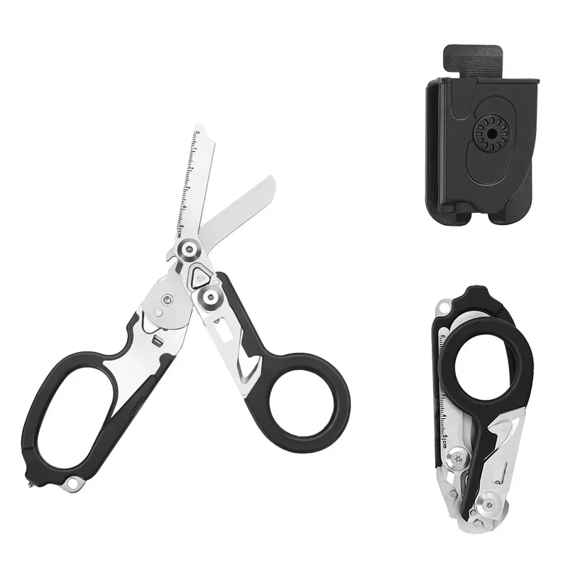 Multifunction Scissors Stainless Steel Foldable Emergency Response Scissors with Cutter and Glass Breaker Outdoor Rescue Tool