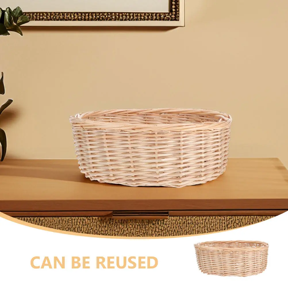 Natural Handwoven Wicker Bread Basket Oval Multi-Functional Storage Basket for Fruits Snacks Rolls Potatoes Onions Kitchen Table view 2
