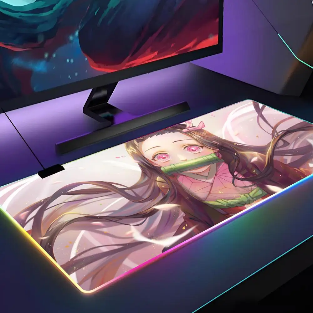 Kamado Nezuko Mouse Pad  Gamer RGB Deskmat Keyboard Mat Gaming Laptops LED Mousepad Desk Protector Anime Mause Mats