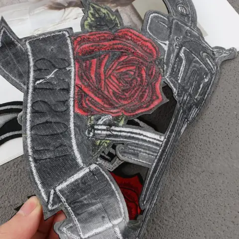 Large Rose Gun Embroidery Cloth Sticker Jacket Patch Sticker Denim Embroidery Label Pistol Embroidery Chapter Label