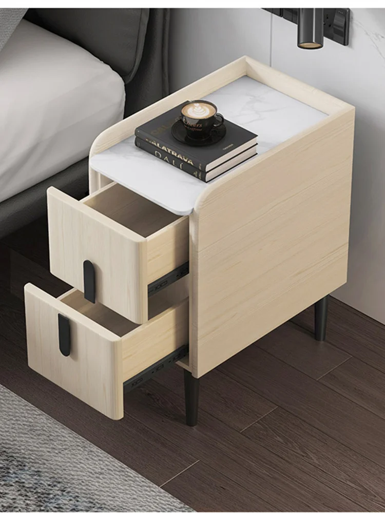 Nordic Style Leather Bedside Table Solid Wood Mini Bedroom Nightstand Living Rood Side Storage Cabinet Hotel End Table