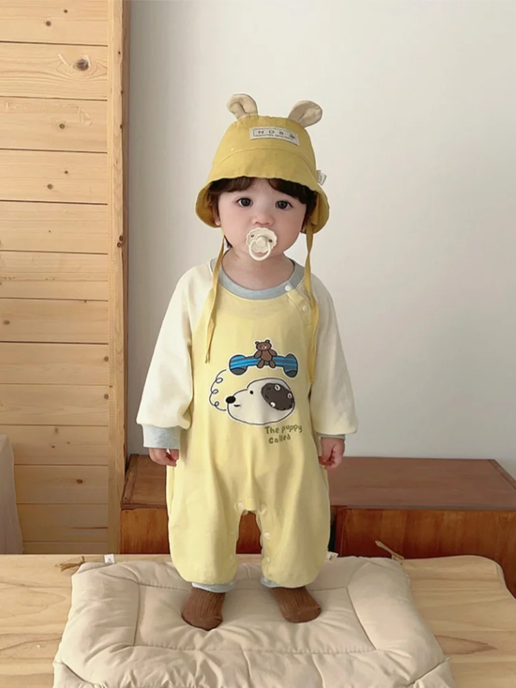 

Adorable Spring Newborn Baby Boy Dog Print Rer Long Sve Casual Onesie Cler Suit Sweet Sle Straight Leg Pants