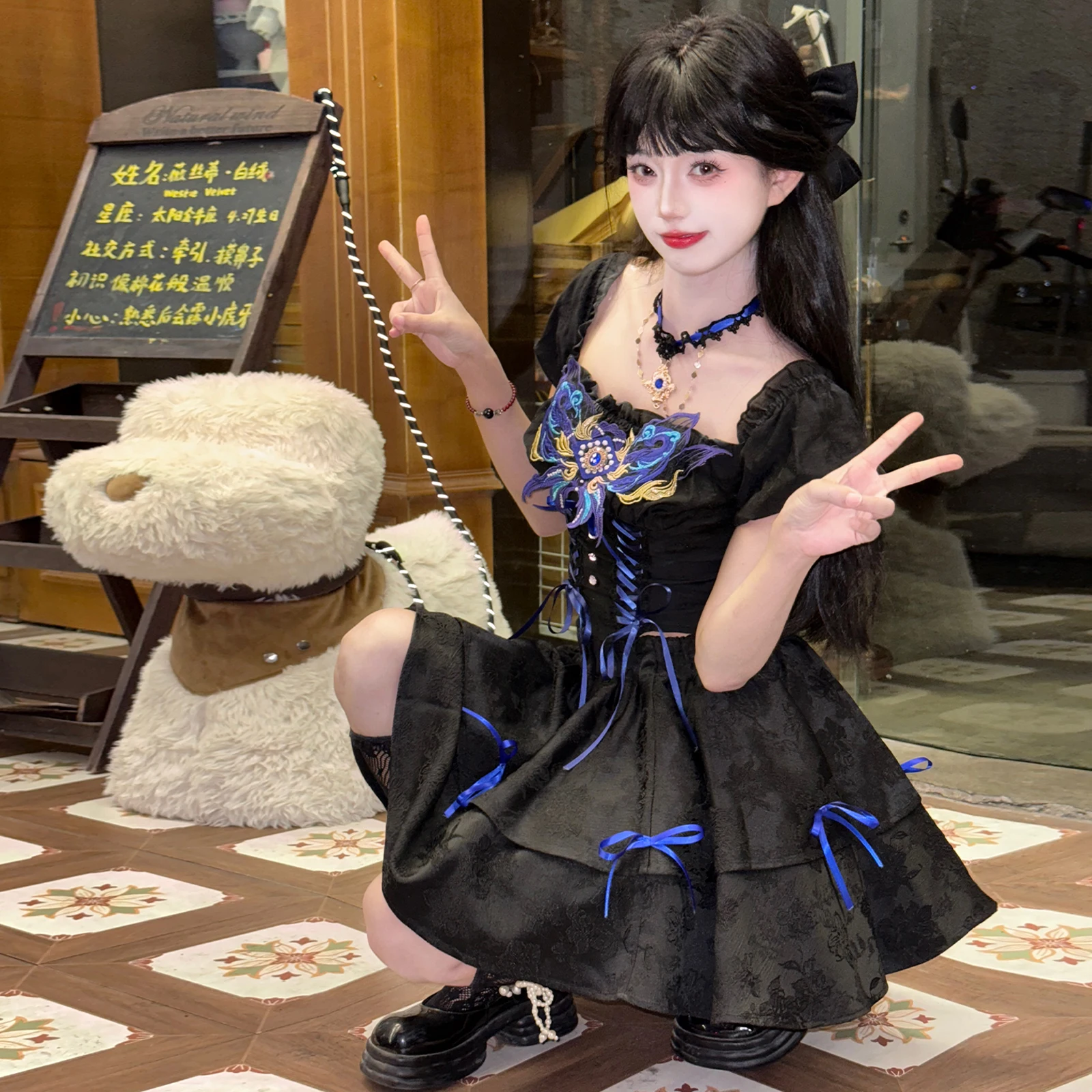 

Original Lolita Girl Dress Summer Sweet Loli Tea Party Dress Retro Gothic Style Dress