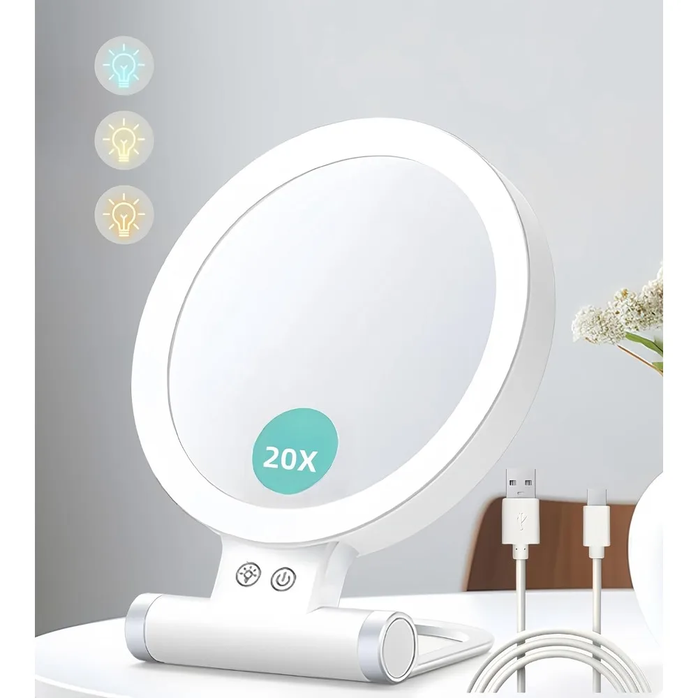 

Travel vanity mirror with light and magnification function 1x/20x mirror, double-sided, portable, USB rechargeable