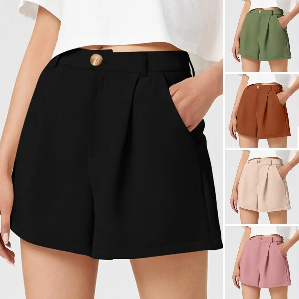 

High Waisted Women Shorts Stylish Women's A-line Summer Shorts High Elastic Waist Button Zipper Closure Pockets for Ol Commute