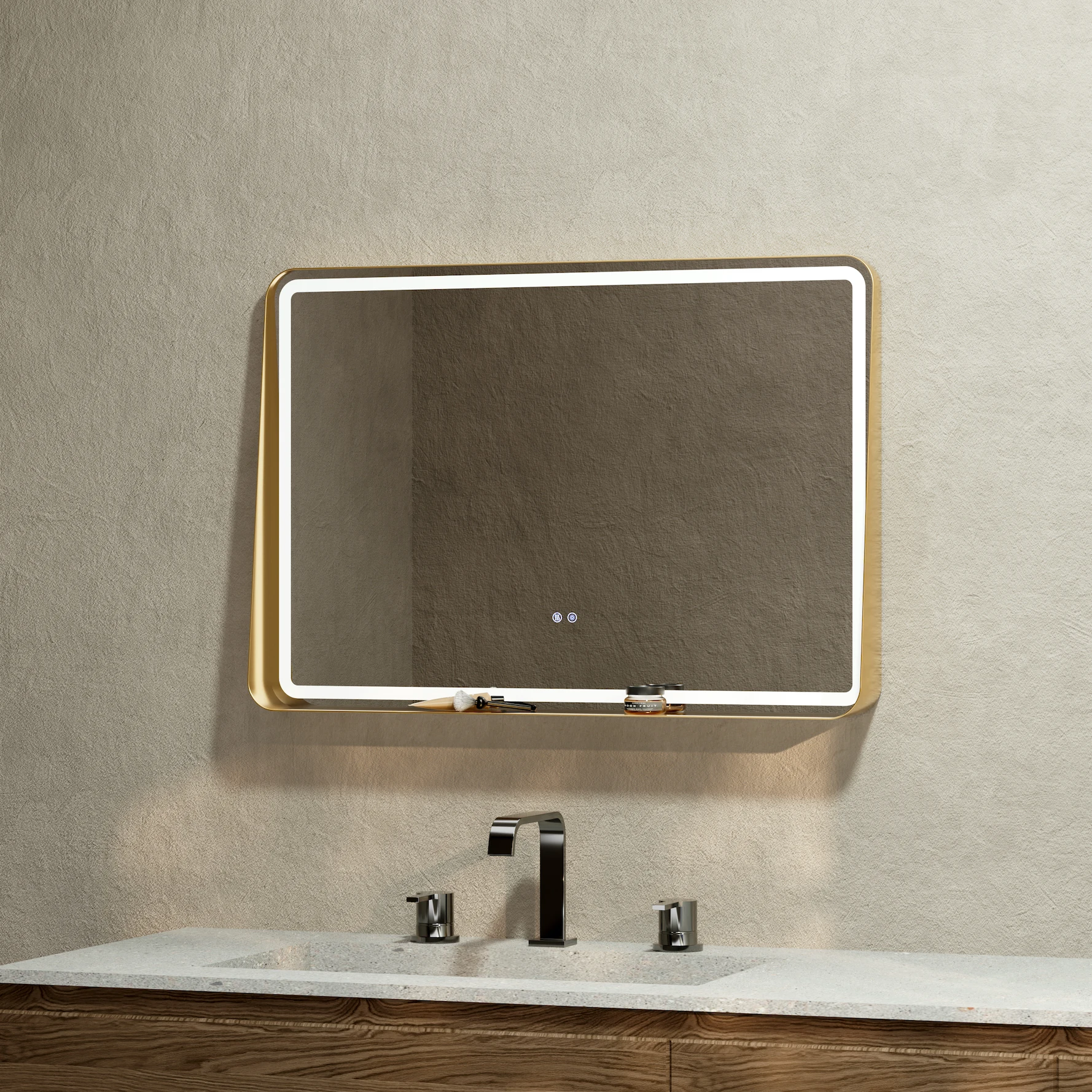 Manufacture New Design LED Light Rectangle Dimmer Mirror Light Vanity Makeup Metal Frame Bathroom LED Mirror with Holder