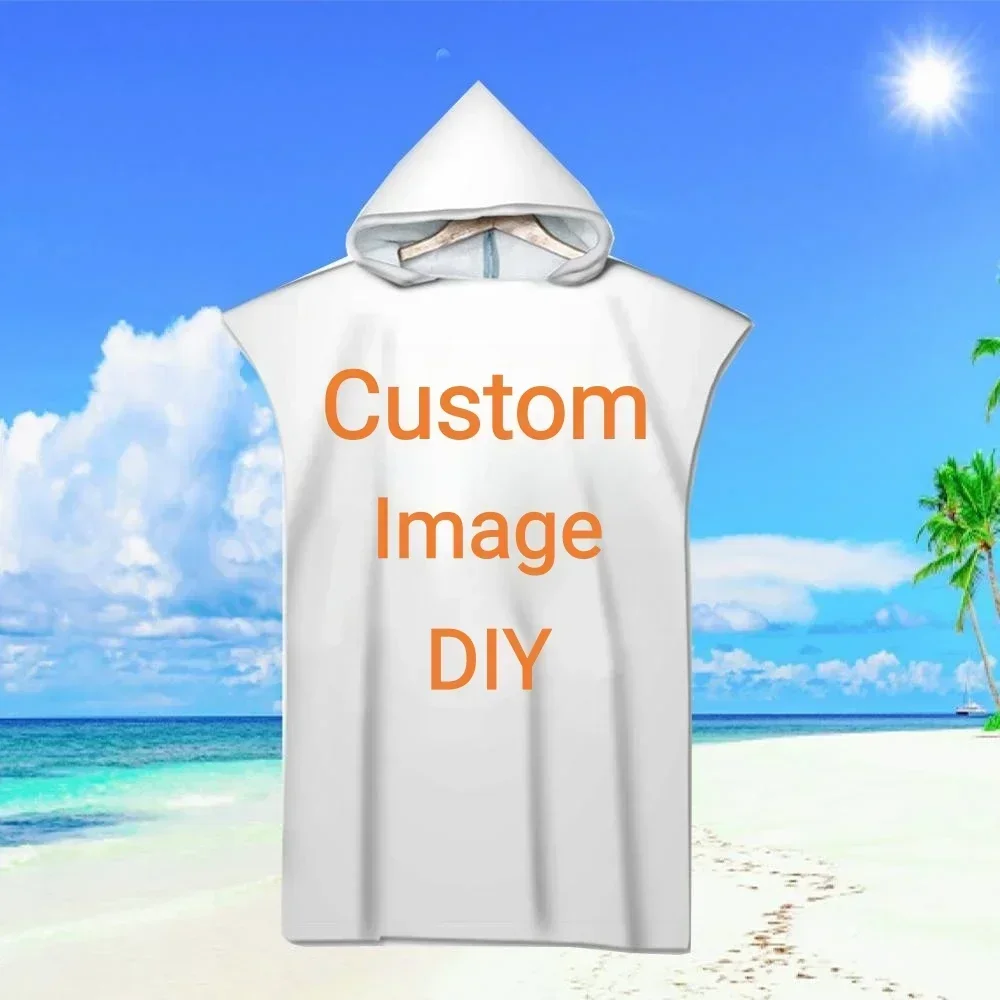 Customized Photo Logo Cape Hooded Bath Towel Robe Poncho Swimming Beach Towel Surf Man Lady Fast Quick Dry Bathrobe Beachwear