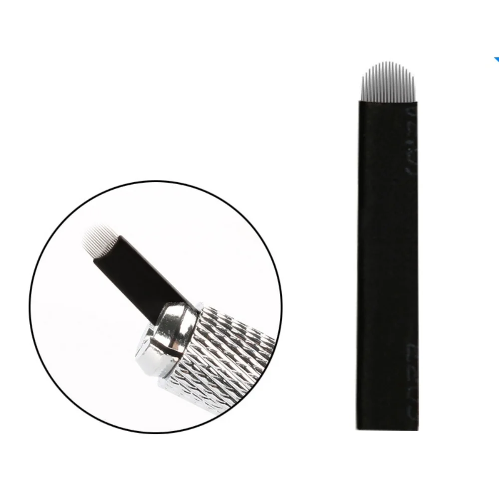 50/100/500 шт U-образная черная 16-контактная игла для перманентного макияжа, лезвия игл для татуировки бровей для микроблейдинга, ручка для вышивания