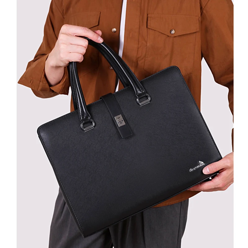PU Leather Briefcase Vintage Men'S Satchel Executive Laptop Handbag Messenger Business Portfolio Portable Office Document Bag
