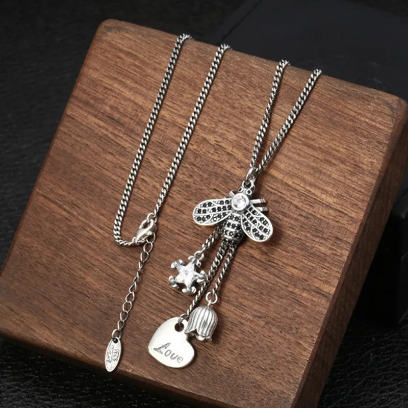 Imagem -04 - Sterling Silver Little Bee Cadeia Conjunto para Mulheres Multi Elemento Personalizado Presente Elegante Personalizado Novo Bocai-s925