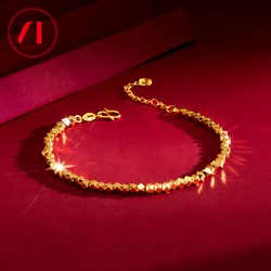 Super Shiny Gold Nugget Bracelet For Women Fashion 24K Gold Plated Chain Minimalist 3mm Geometric Multi-faceted Beads Bracelet