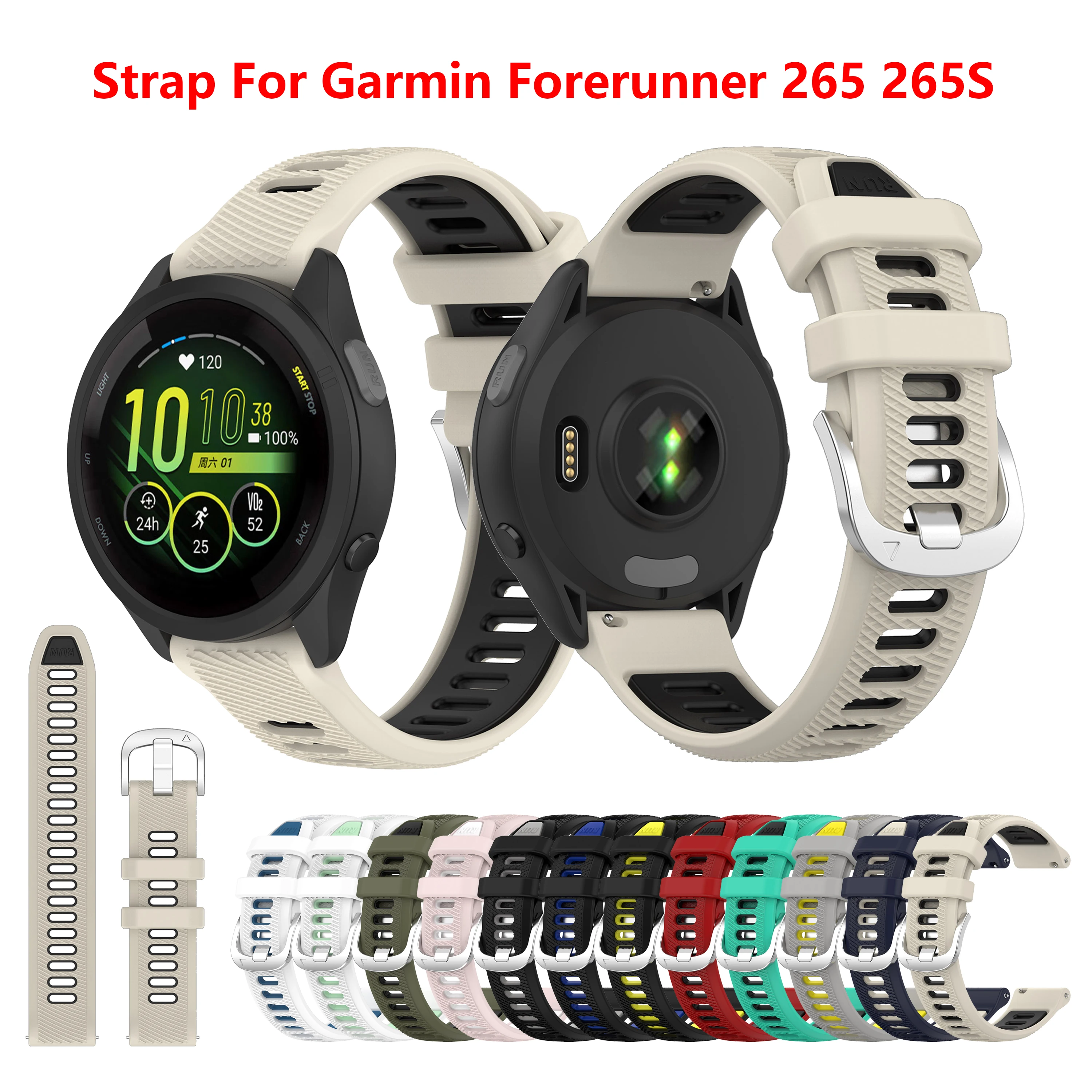 New 18 20 22mm Watch Band for Garmin Forerunner 265 255 Bracelet Official Buckle Strap for Forerunner 255s 265s 245 645 55 158