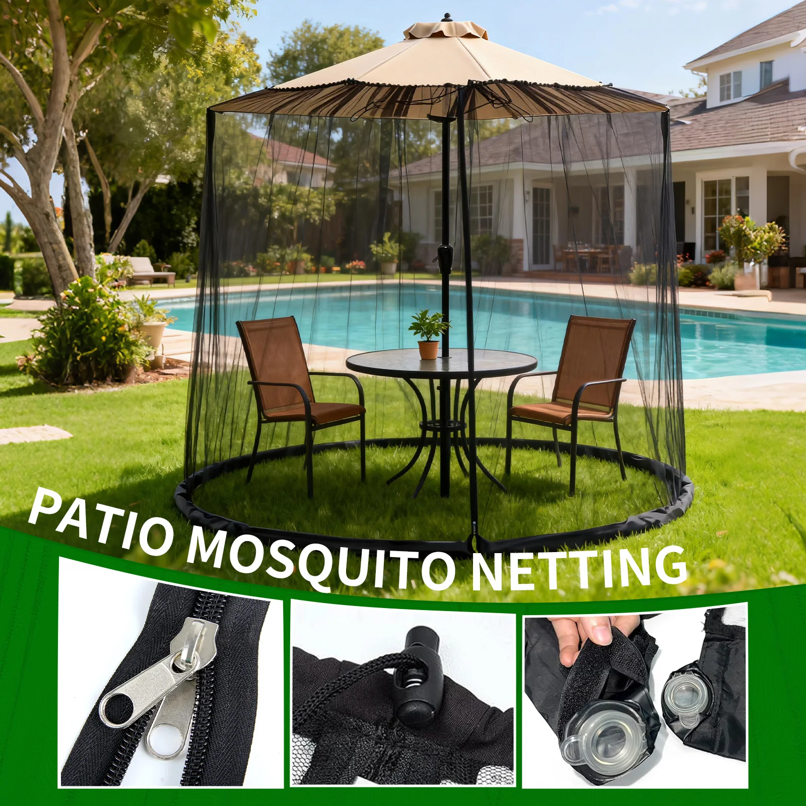 

Adjustable Patio Umbrella Screen - All-Season Outdoor Patio Canopy with Zipper Door And Polyester Mesh Netting
