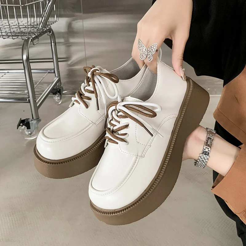 Woman Loafers 2024 Autumn College Style Double Shoelaces Tied with Skirts Leather Shoes Thick Soled Single Shoes Casual Loafers