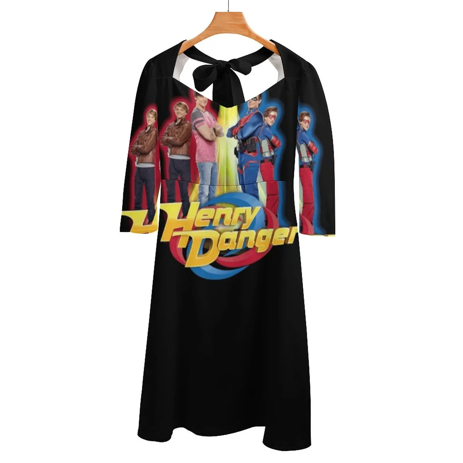 Henry Danger Secret Identities Back Lacing Backless Dress Square Neck New Plus Size Elegant Women Dress Henry Danger Captain