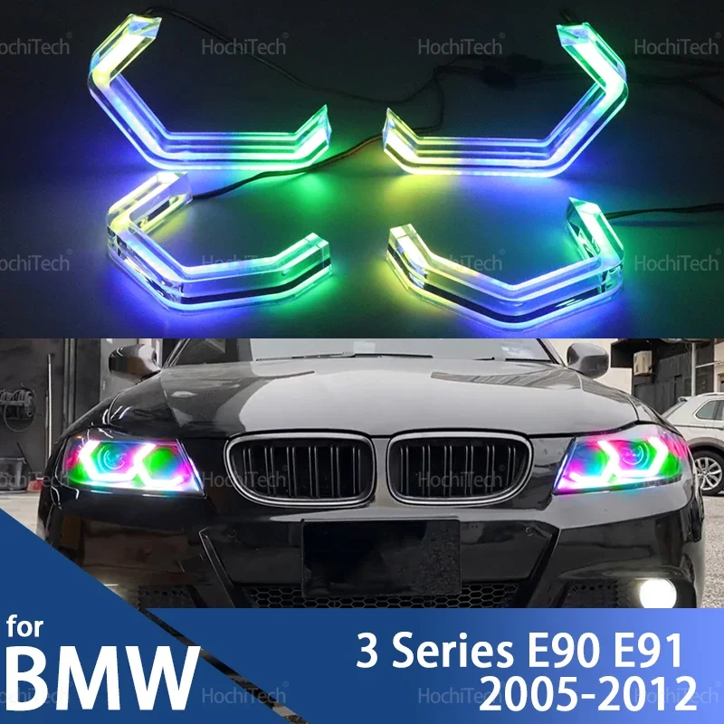 For BMW 3 Series E90 E91 2005-2012 M4 style LED Angel Eyes Kit Ring flashing RGB APP control Headlight Lamps with turn signal