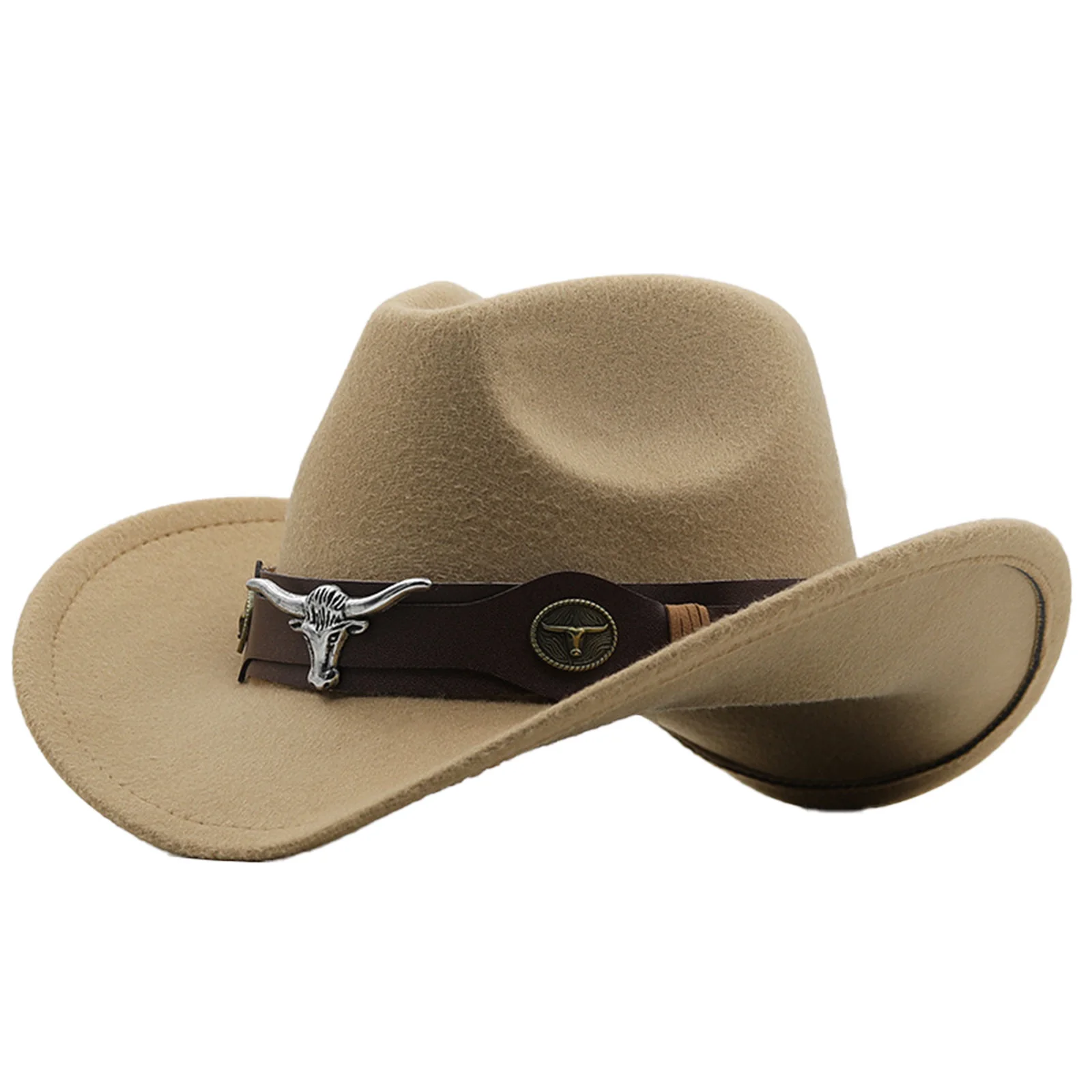 

Cowboy Hat Ethnic Felt Panama Cap Casual Hats with Dcorative Belt n Women and Teens