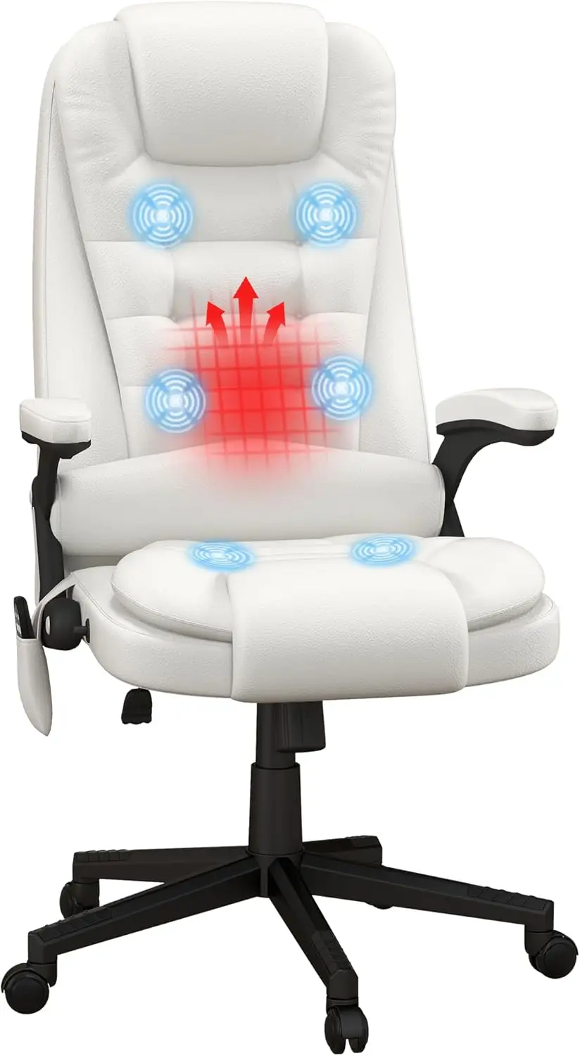 

High Back Vibration Massage Office Chair with 6 Vibration Points, Heated Reclining PU Leather Computer Chair Armrest and Remote