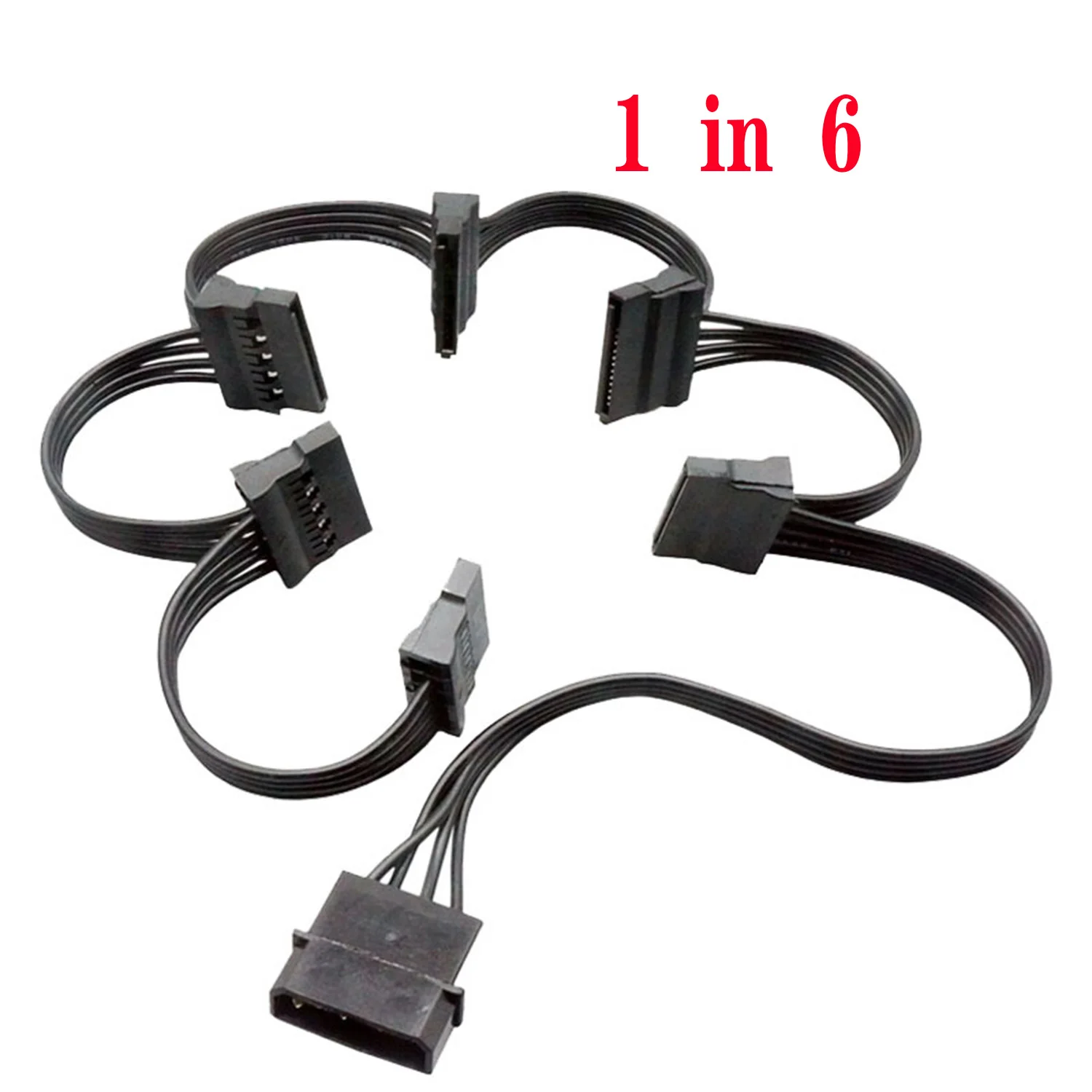 IDE to SATA Power Splitter Cable-LP4 4 Pin Male to 6 SATA Female Power Extension Hard Drive Cable for HDD,SSD and Optical Drives