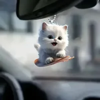 2D Car Pendant Hanging Ornament with Chain Realistic Animal Cat-Shaped Rearview Mirror Hanging Decor Car Interior Accessories
