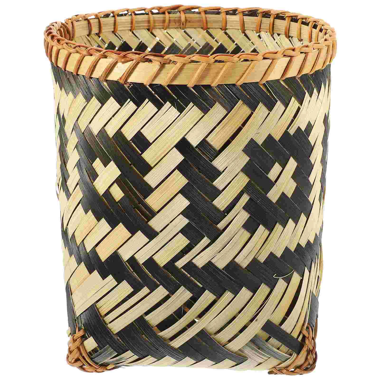 

Small Decorative Trash Cans Bamboo Outdoor Storage Container Weaving Garbage Organizer Cookie Decorating