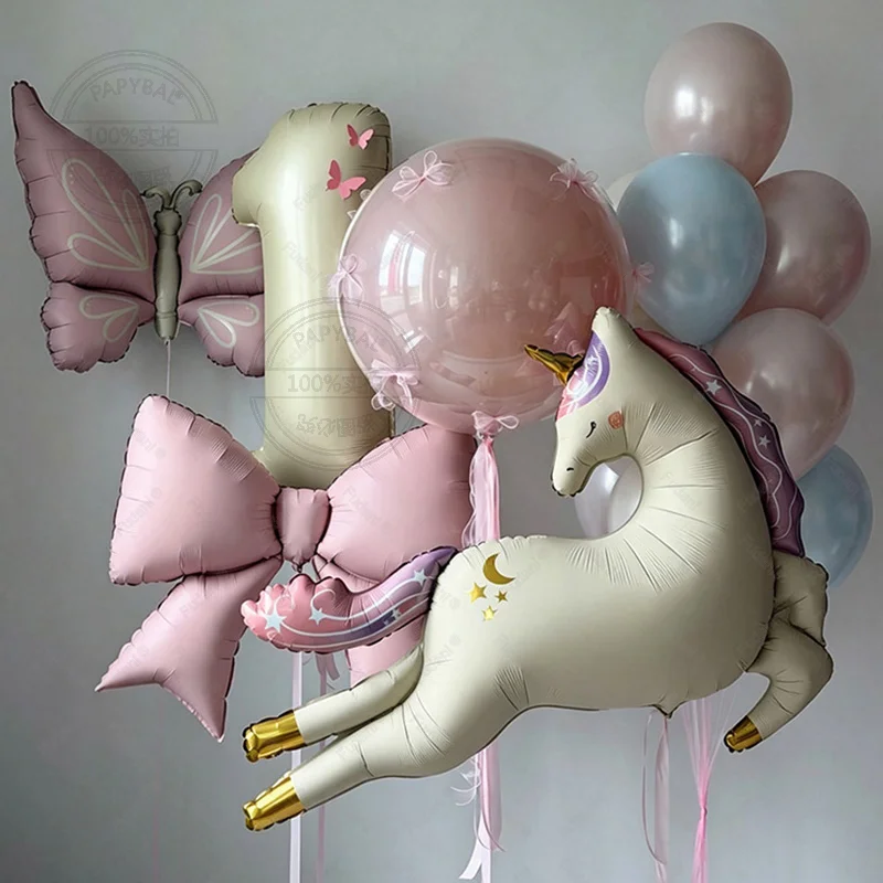 22pcs Fantasy Unicorn Butterfly Balloon Set 40 Inch Cream White Number 1-9 Balloon Birthday Party Decoration Photo Background