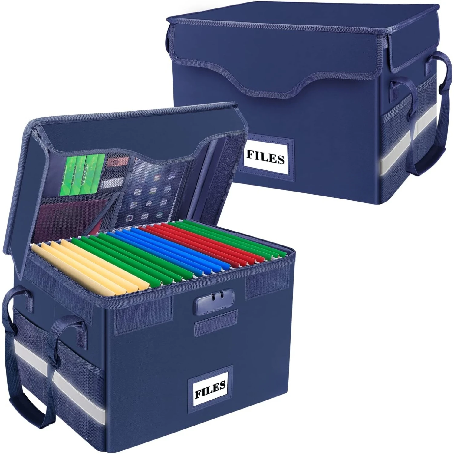 

Fireproof Document Box with Lock,File Storage Organizer with Pockets,Collapsible Portable File Box Home Office Safe Filing