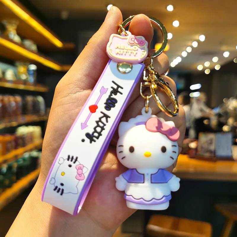 Sanrio bonito olá kitty chaveiro kawaii dos desenhos animados boneca carro chaveiro saco pingente mochila ornamentos presentes para amigos crianças