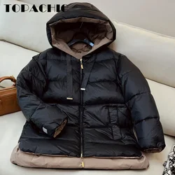 8.31 TOPACHIC-Women Fashion Double-Sided Wear Spliced Color Design Hooded Jack Autumn Winter Mid-Length Goose Down Outerwear