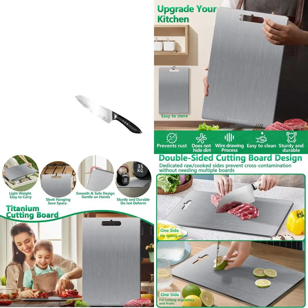 

Triple Pack of Pure Titanium Double-Sided Cutting Boards | Non-Porous, Easy Clean, Dishwasher Safe | Ideal for Kitchen and Campi
