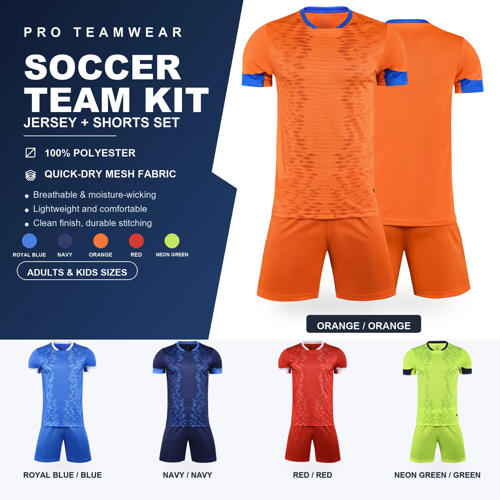 Soccer Jersey Set for Adults Kids Quick Dry Football Training Uniform Shirt and Shorts Kit Jacquard Team Sportswear