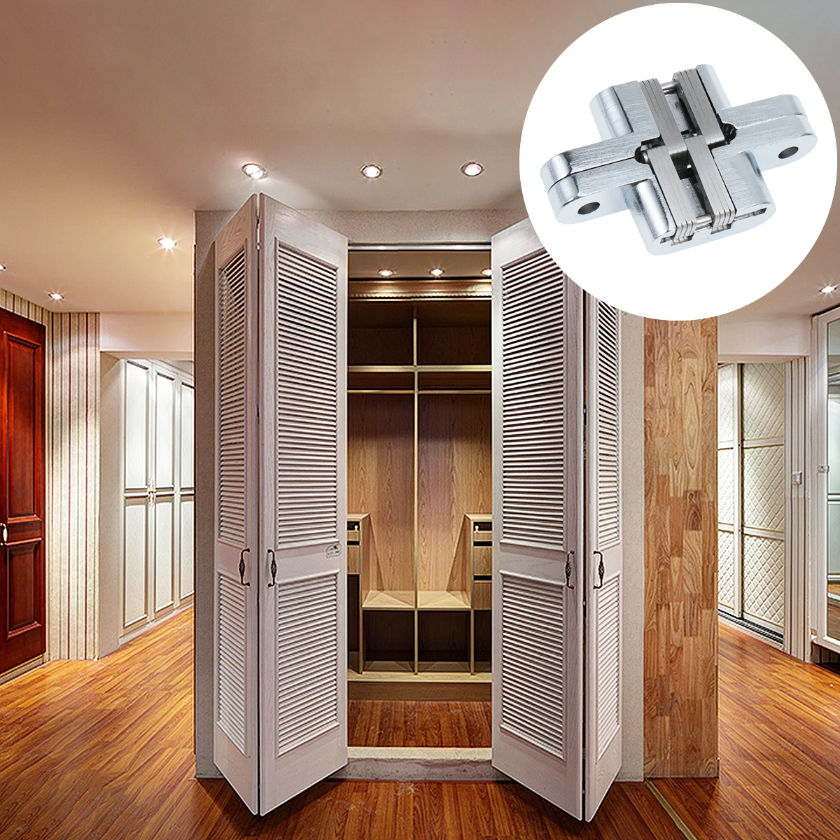 

Stainless Steel Cross Concealed Hinge High-grade Concealed Hinge Folding Door Concealed Door Hinge 60x13mm (Silver)