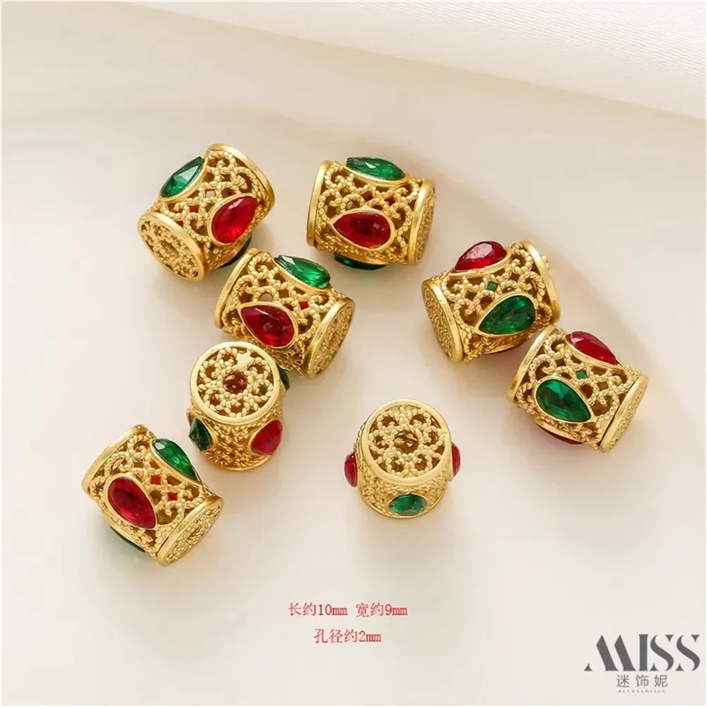 18K Sand Gold Bead Partition Matte Gold Bag Gold Color Hollow Barrel Bead DIY Beaded Bracelet Necklace Jewelry Accessories