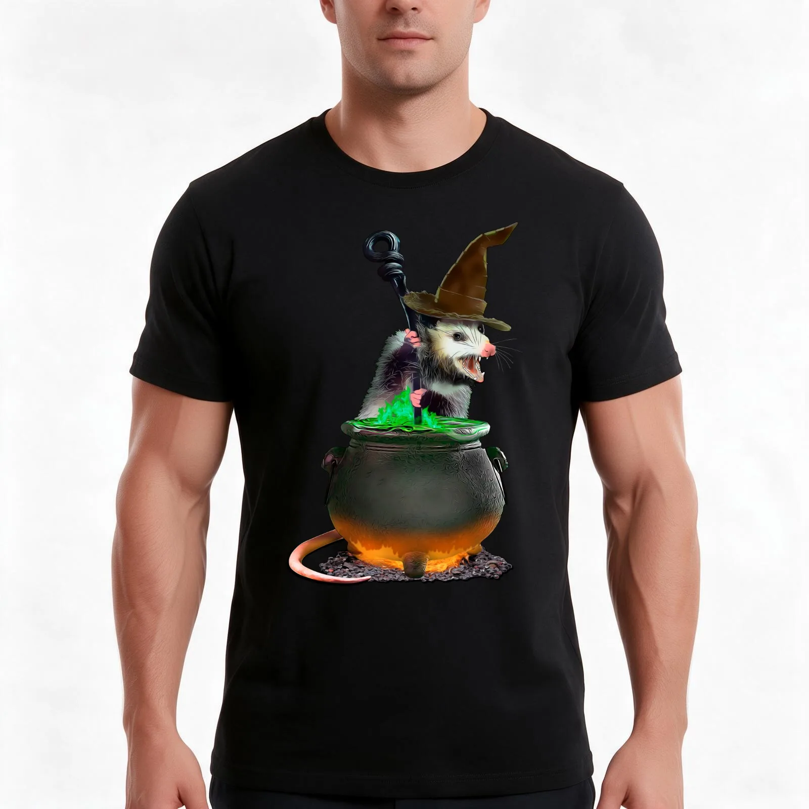 Halloween Possum T-Shirt, Summer Casual Cotton Tee, Oversized Streetwear Tops, Vintage Graphic Print, Loose Fit Short Sleeve