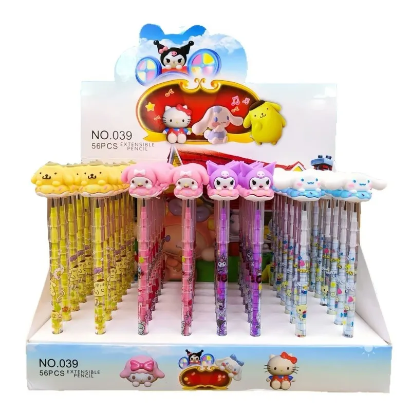 Sanrio 56pcs 총알 연필 만화 Kuromi 멜로디 Pochacco 교체 가능한 연필 초등 학생 문구 블랙 도매